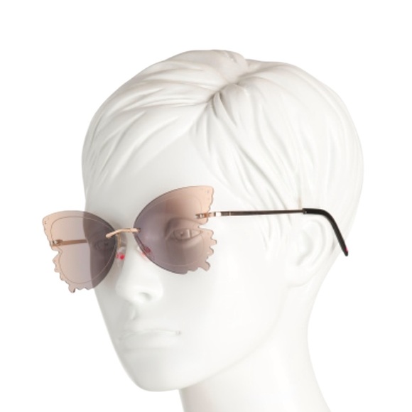 Betsey Johnson Butterfly Rimless Jewel Detail Sunglasses Gold - Picture 2 of 9